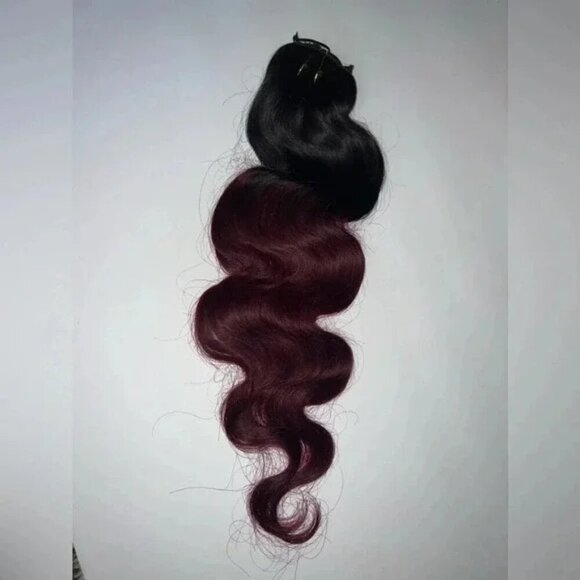 100% Human hair Body Wave Balayage Black & wine red Hair extensions - Picture 3 of 4